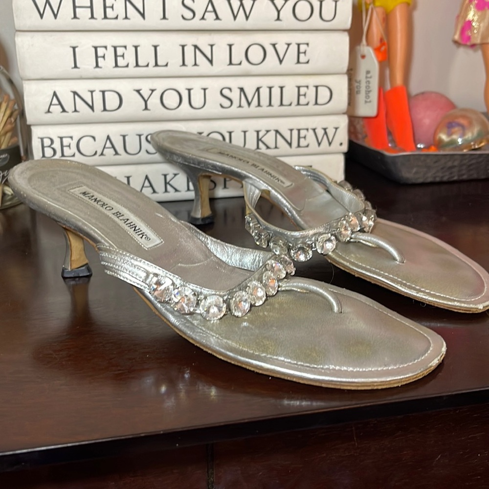 Rare Manolo Blahnik shoes. Large rhinestones, so glam for a nite out!